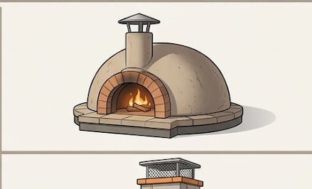 Enclosed clay masonry wood-fired pizza oven dome with chimney — classified as outdoor cooking appliance not recreational fire